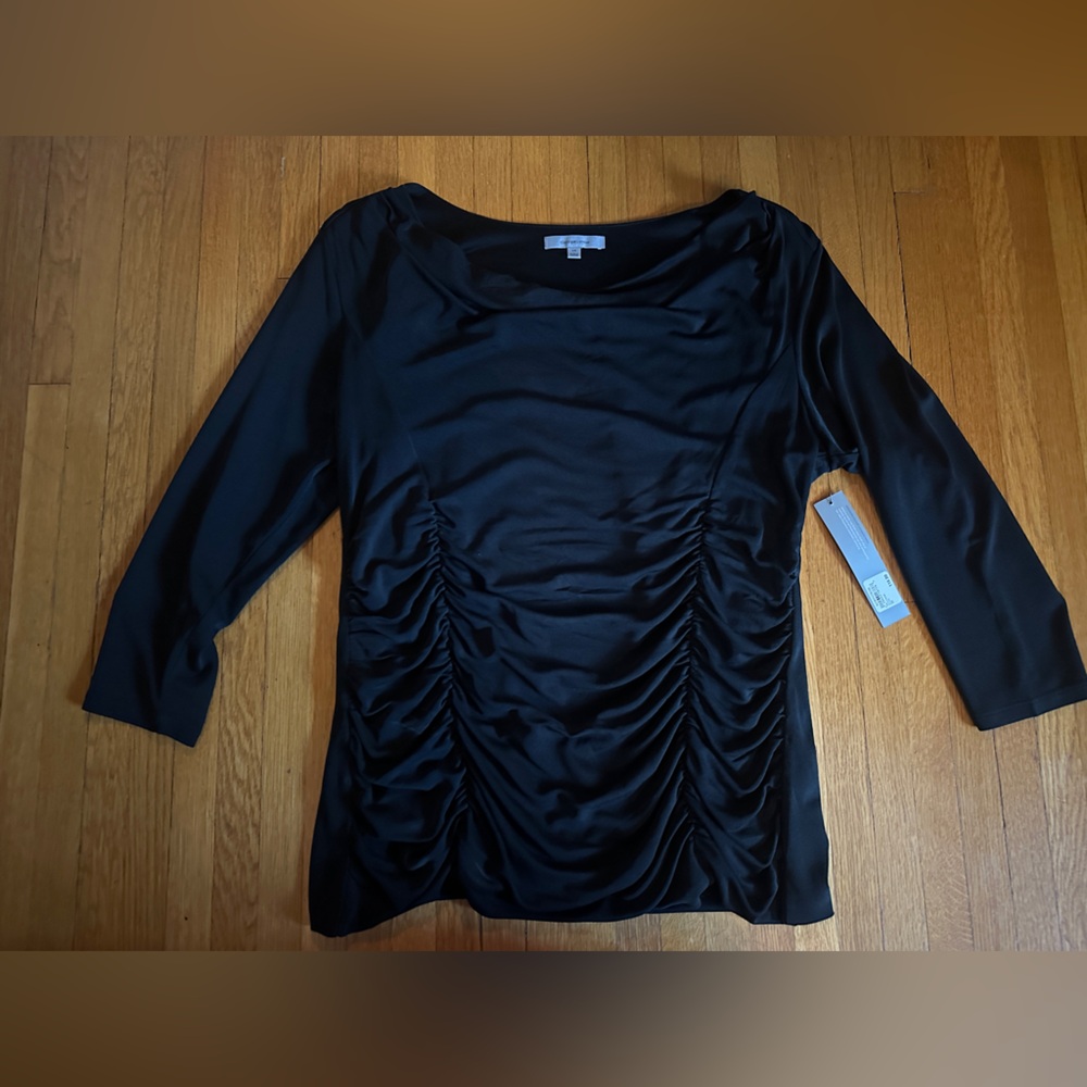 Vintage Y2K Classiques Entier Black Silk Ruched Top, Size 2X, NWT